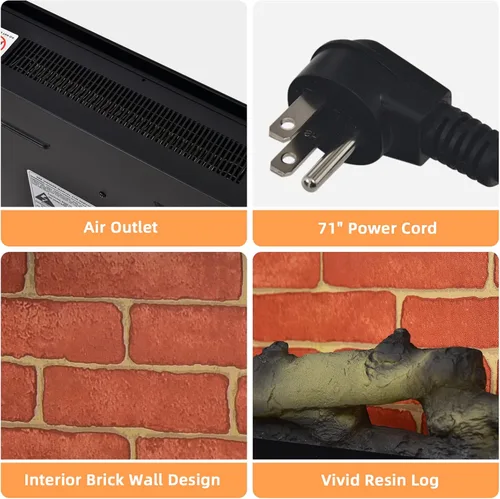 Vista 5 de Tangkula Chimenea eléctrica de 36 pulgadas, calentador eléctrico independiente y montado en la pared, chimenea eléctrica de 1400 W con temporizador