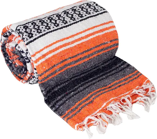 Vista 7 de Cobija auténtica mexicana para yoga, Azul