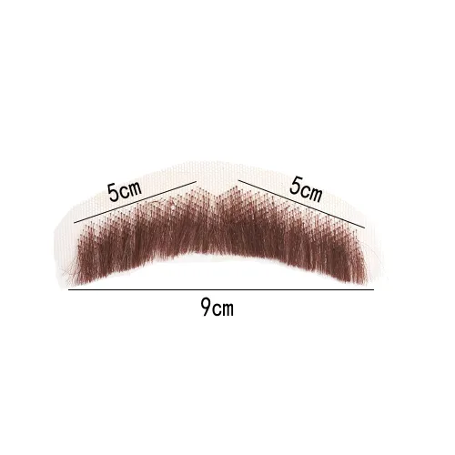 Vista 4 de Bigote falso para hombre, 100% fibra sintética, pelo anudado a mano, disfraz divertido, cosplay, lápiz, barba realista (marrón)