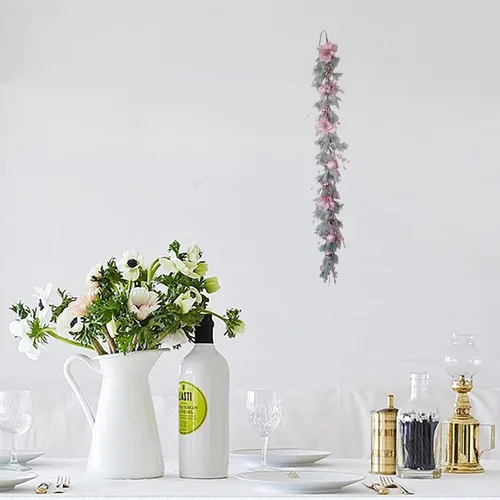 Vista 13 de Corona de Navidad con adornos de bolas para decoración de puerta delantera (corona rosa, 17.7 in)