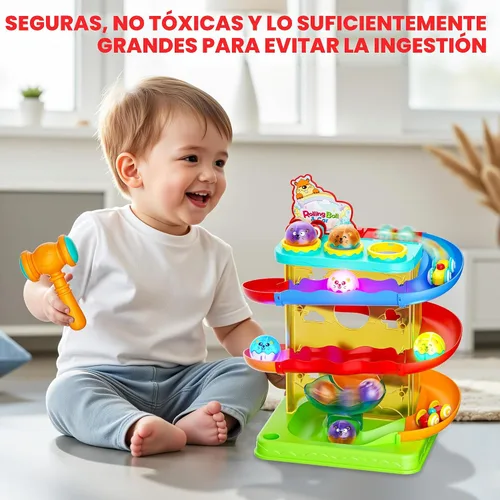 Vista 3 de 2 en 1 Pista de Carrera de Bolas Rodantes y Rampa de Coches para Niños Pequeños, Juguete de Bola con Martillo para Niños y Niñas, Juguetes