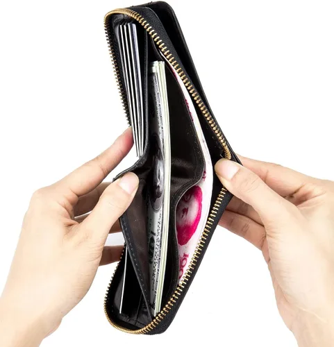 Vista 7 de Cuero auténtico hombres billetera cremallera RFID bloqueo vintage billeteras billeteras billeteras
