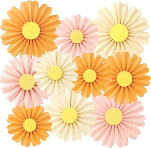 Vista 20 de SUNBEAUTY Abanicos de papel dorados y negros para fondo de fiesta de té, boda, primavera, cumpleaños, aula, baby shower, Halloween, decoración