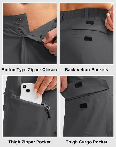 Vista 5 de Pudolla Mens Hiking Cargo Pants Outdoo Work Pants for Men UPF50+ with Zipper Pockets