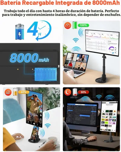 Vista 3 de Monitor portátil inalámbrico de 15.6" 1080P alimentado por batería