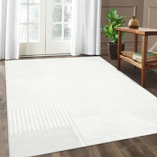 Vista 9 de Zacoo Alfombras de área lavables de 8 x 10 pies, alfombra de área moderna para dormitorio, sala de estar, alfombra de línea abstracta Beige