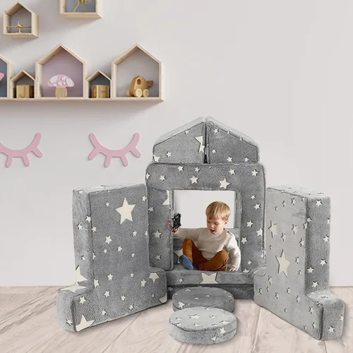 Vista 6 de Sofá modular para niños, sofá convertible de 12 piezas, estrella que brilla en la oscuridad para jugar, crear dormir, dormitorio, sala
