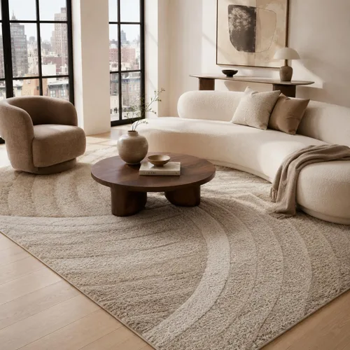 Vista 13 de Tapete peludo de felpa suave con textura en 3D, diseño de rayas geométricas, color azul y gris, grueso y suave