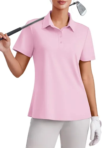 Vista 14 de PINSPARK Polo de golf de 4 botones para mujer, UPF 50+, secado rápido, atlético, camiseta de tenis con cuello, ajuste relajado