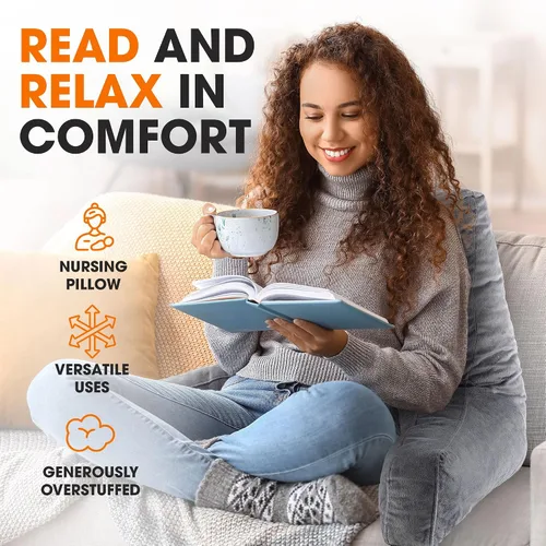 Vista 4 de Cheer Collection - Almohada de lectura y juego de espuma con reposabrazos y funda de terciopelo lavable