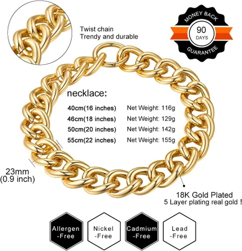 Vista 6 de GoldChic JEWELRY - Collar de eslabones cubanos gruesos para mujer, gargantilla gruesa de oro de 14 quilates, cadena cubana Hip Hop Miami, regalo