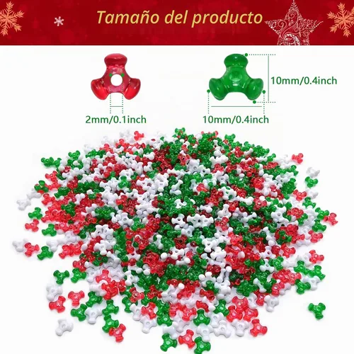 Vista 2 de Amaney - 1000 cuentas de tres cuentas de Navidad con cuentas de bastón de caramelo, verde, rojo y blanco, cuentas para adornos navideños Blanco opaco