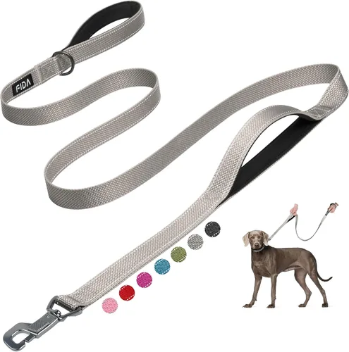 Vista 9 de Fida Correa resistente de 4 pies para perro con 2 cómodas asas acolchadas, asa de tráfico y gancho avanzado de fácil presión, correa reflectante
