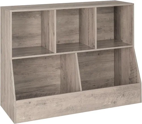 Vista 29 de DINZI LVJ Organizador de almacenamiento para juguetes, estantería para niños, gabinete de almacenamiento de juguetes de madera, estantería