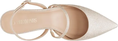 Vista 3 de DREAM PAIRS Zapatos de tacón grueso con punta cerrada y tacón bajo con tiras y hebilla puntiaguda, para mujer, vestido de boda, fiesta