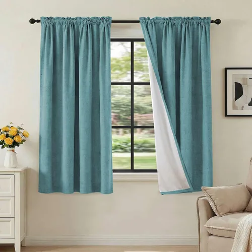Vista 93 de H.VERSAILTEX Cortinas 100% opacas con aspecto de lino para dormitorio, bloqueo de luz completa, bolsillo para barra, cortinas de ventana gruesas