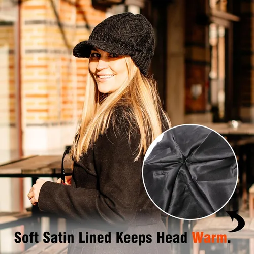 Vista 16 de Comhats - Gorro de 50/100 % lana, con visera, tejido, para el invierno y el clima frío