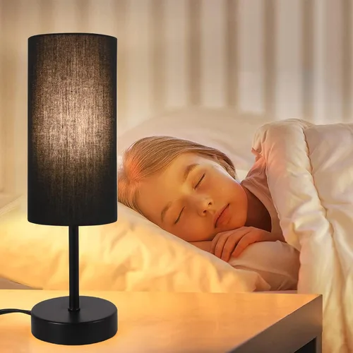 Vista 7 de RISLG Juego de 2 lámparas de mesa para recámara, lámparas de noche para mesita de noche con interruptor de cable, lámparas de escritorio
