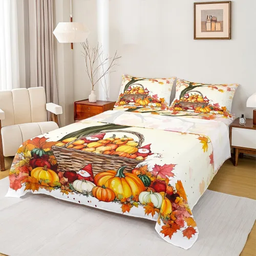 Vista 12 de Erosebridal Lindo juego de sábanas de pavo tamaño individual para niños y niñas, juego de sábanas de cosecha de Acción de Gracias, decoración