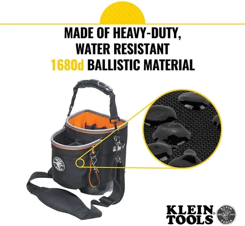 Vista 4 de Klein Tools 55419SP-14 Bolsa de herramientas con correa para el hombro tiene 14 bolsillos para almacenamiento de herramientas, puede adaptarse a