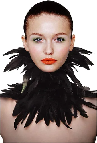 Vista 7 de L'vow - Gargantilla estilo victoriano de plumas naturales para Halloween Cosplay