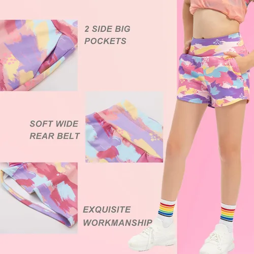 Vista 5 de BIG ELEPHANT Girls Athletic Shorts with Pockets, Basketball Soccer Running Cheer Gym Active Short for Youth Kids 4-14 Years