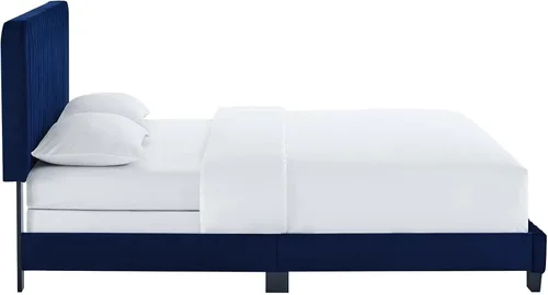 Vista 6 de Modway Celine - Cama Queen de terciopelo copetudo con canal en color azul marino