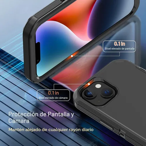 Vista 3 de Funda para iPhone 14 con 2 protectores de pantalla, resistente a los golpes, a prueba de caídas, a prueba de polvo, cuerpo completo, resistente