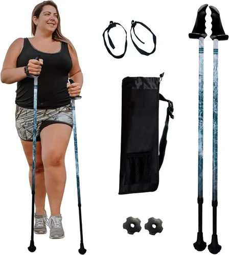 Vista 25 de York Nordic Bastones de senderismo motivadores grandes y altos para equilibrio y rehabilitación, 2 piezas, fuertes bloqueos de botón, patas de goma