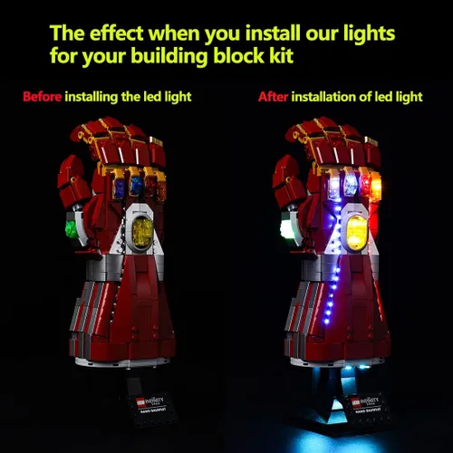 Vista 4 de Kyglaring Kit de iluminación LED diseñado para Lego Nano Gauntlet 76223 (sin modelo) y juego de luces compatible con la réplica de Iron Man