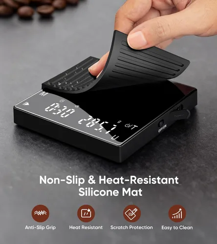 Vista 5 de Báscula de café recargable con temporizador, mini báscula de café expreso de 4.4 lbs/0.00 oz de alta precisión para café expreso y café, báscula