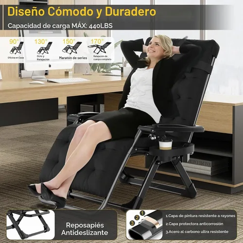 Vista 5 de Suteck Silla de gravedad cero, silla reclinable de camping con almohadilla negro (Ink-black)