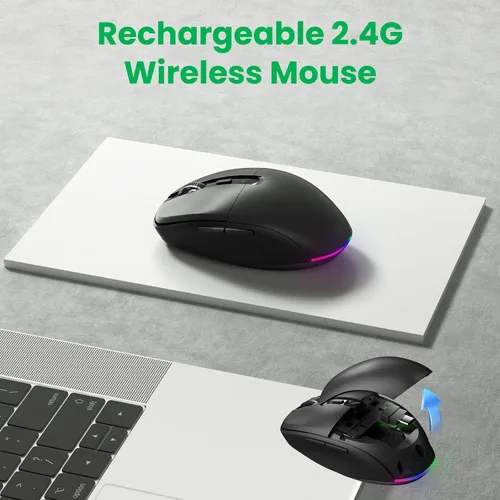 Vista 6 de PINKCAT Ratón inalámbrico recargable tipo C, 2.4 G USB C RGB iluminación de computadora ratones silenciosos, diseño ergonómico para MacBook Air/Pro