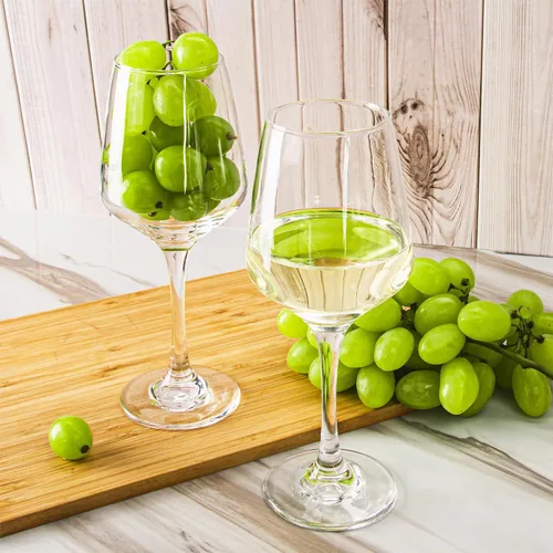 Vista 4 de Juego de 6 copas de vino transparentes de 12 onzas con tallo, aptas para lavavajillas Cristalería blanca roja clara para el uso diario del hogar
