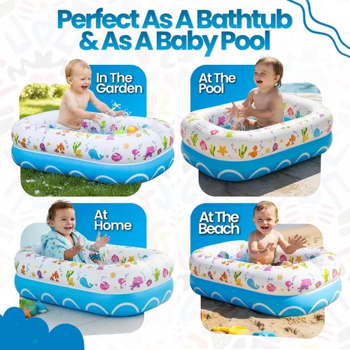 Vista 8 de Mommy's Helper Bañera inflable bajo el mar, bañera plegable y segura para bebé con asiento antideslizante de cuerno de sillín para niños, baño
