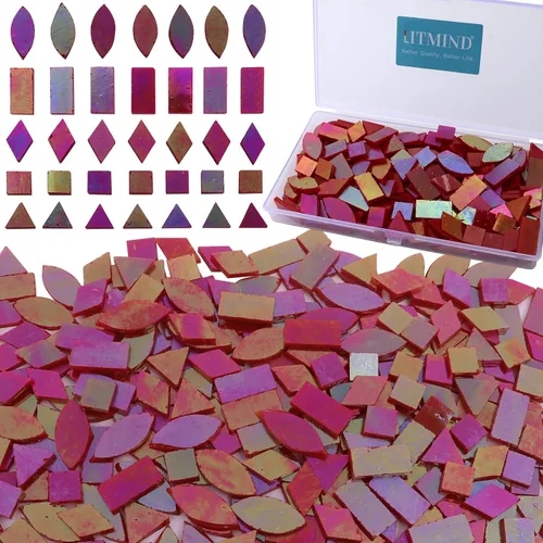 Vista 19 de LITMIND Azulejos de Mosaico de Vidrio Iridiscente Estilo Vitral para Manualidades, 240 Piezas 5 Formas Mixtas de Piezas de Vidrio de Mosaico, Kits