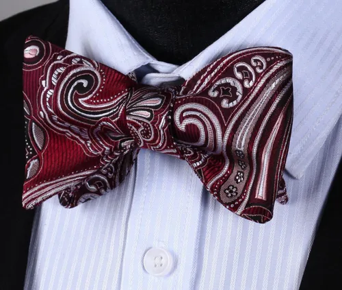 Vista 218 de HISDERN Pajaritas para hombre, corbatín de cachemira para hombre, corbata de lazo y bolsillo cuadrado, juego formal de esmoquin para boda