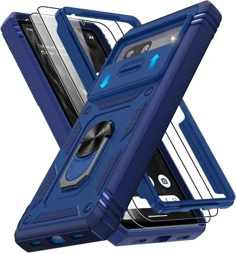 Vista 183 de Gritup Funda para Google Pixel 6 con cubierta deslizante para cámara y protector de pantalla (2 unidades), soporte de anillo giratorio 360°, funda