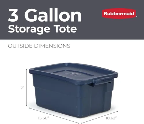Vista 2 de Rubbermaid Roughneck Tote de 3 galones, paquete de 6, fabricado en EE.UU., índigo oscuro metálico, contenedores de almacenamiento de plástico