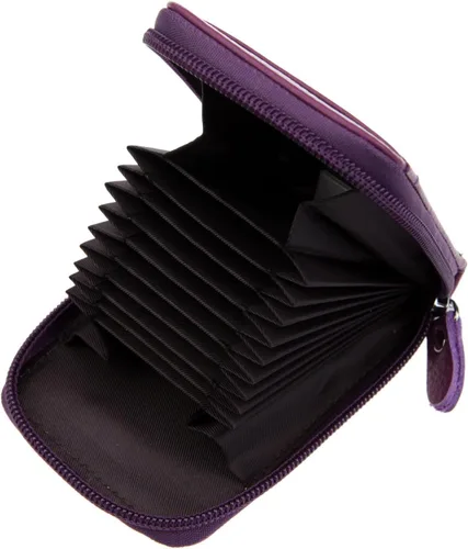 Vista 21 de RFID mini organizador de tarjetas de crédito, cuero auténtico, billetera compacta con visor de identificación, S, Negro