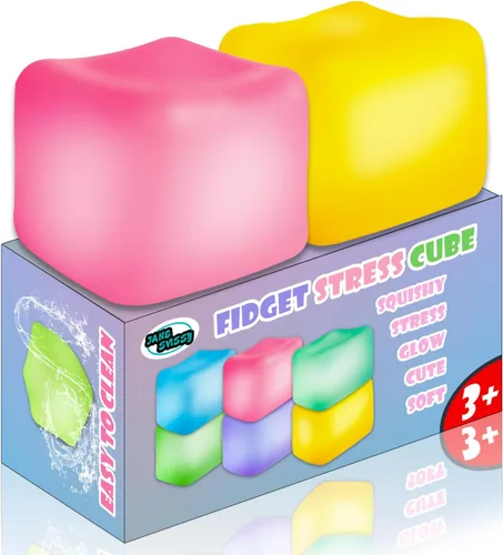 Vista 9 de 2 Cubos Antiestrés que Brillan en la Oscuridad, Fidgets para Adolescentes, Adultos, Niños, Juguete Súper Sólido Aplastable, Juguetes para Apretar