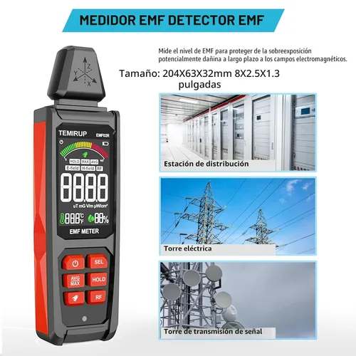 Vista 8 de Detector EMF, TEMIRUP 5 en 1 Medidor EMF Portátil Detector de Radiación, Detecta EF, RF, MF, Señal WiFi, Temperatura, Humedad, Lector EMF Recargable