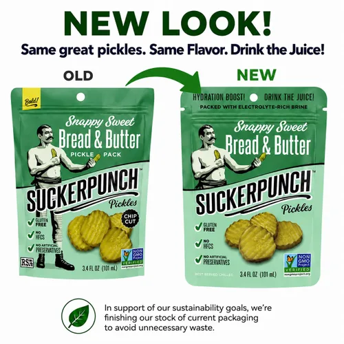 Vista 3 de SuckerPunch Encurtidos en una bolsa, sin gluten, kosher, sin azúcar, bajo en calorías, keto, vegano, sin OMG, listo para comer, para llevar, bolsas