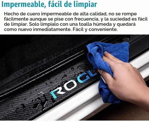Vista 4 de LEXLEY Protector de umbral de puerta de cuero estilo fibra de carbono para Nissan Rogue 2014-2026 Rogue Sport 2017-2022, protector de umbral de Azul