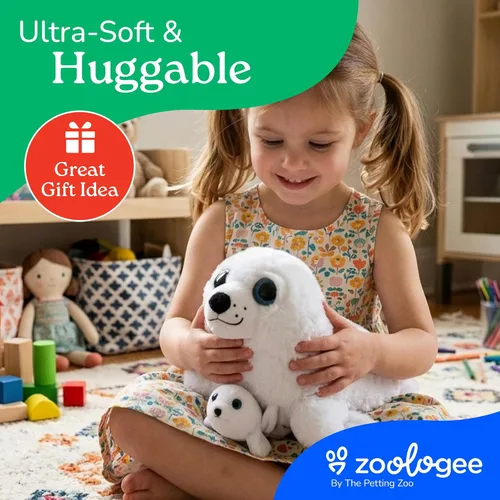 Vista 9 de The Petting Zoo Peluche de sello de arpa para mamá y bebé, regalos para niños, animales del océano Pocketz, juguete de peluche de sello de arpa
