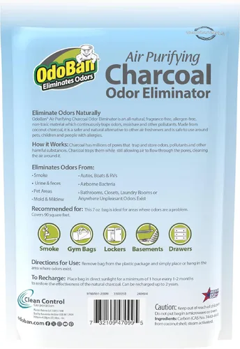 Vista 2 de OdoBan Eliminador de olores natural de carbón purificador de aire, fórmula no tóxica, fabricado en los Estados Unidos, sin fragancia, bolsa de 7.05