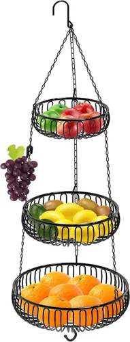 Vista 9 de Simple Houseware - Cesta colgante moderna para frutas de 3 niveles, cromado