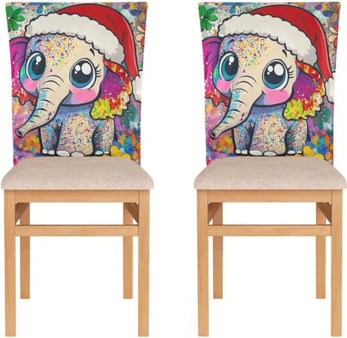 Vista 2 de Juego de 6 fundas decorativas para sillas de comedor con diseño de elefante de Feliz Navidad