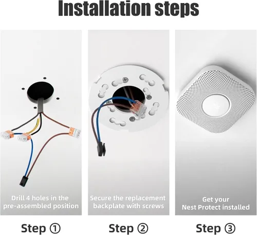 Vista 3 de Placa de montaje de repuesto para Google Nest Protect 2ª generación (cable y batería) - Placa trasera de repuesto para modelos de detector Nest 06A