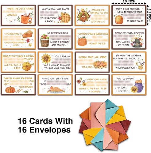 Vista 2 de Juegos de pistas de búsqueda del tesoro de Acción de Gracias para niños, tarjetas de pistas de acertijos de calabaza, juego de fiesta de Acción